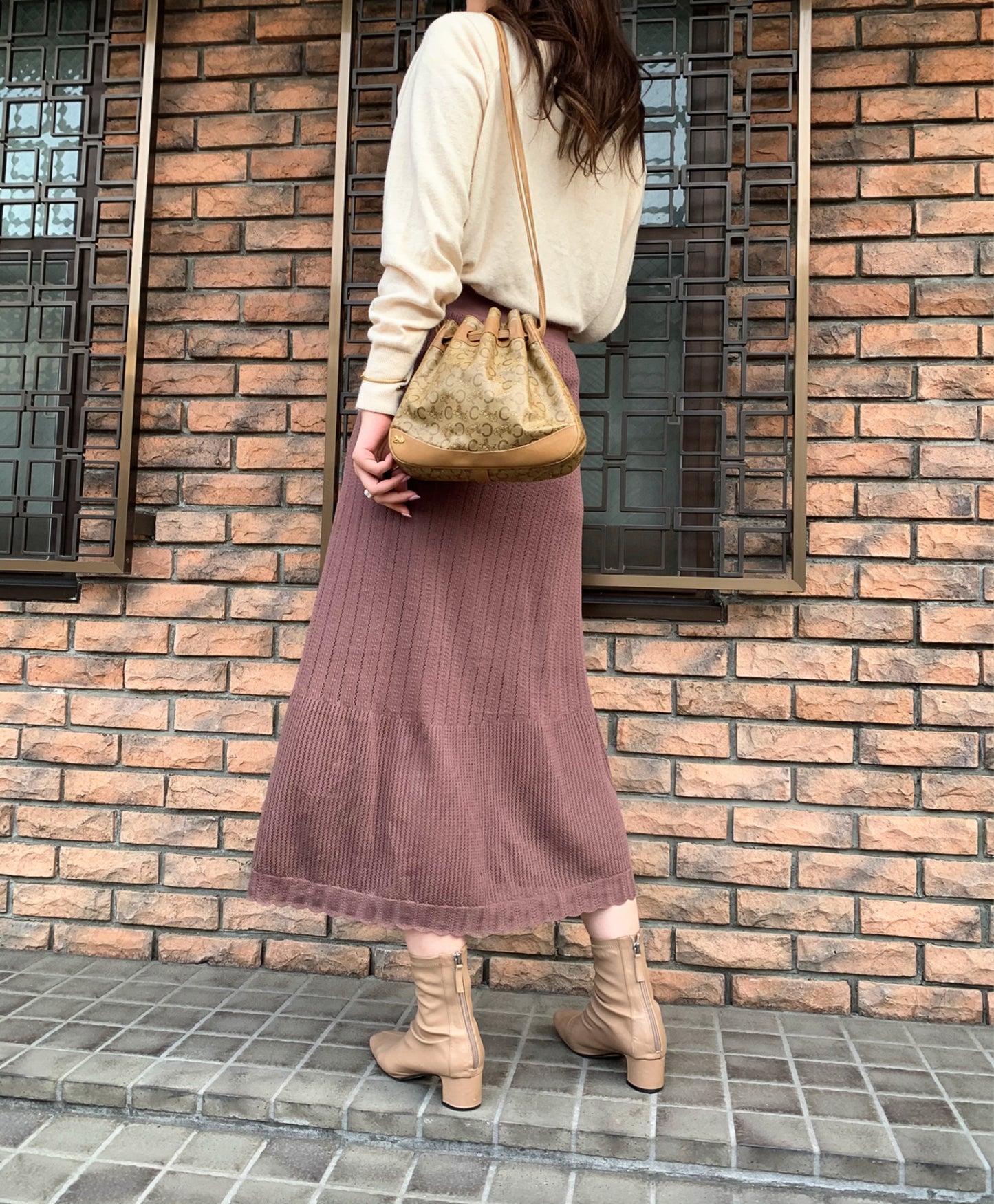 OLD CELINE 馬車柄 巾着ショルダー(明茶)