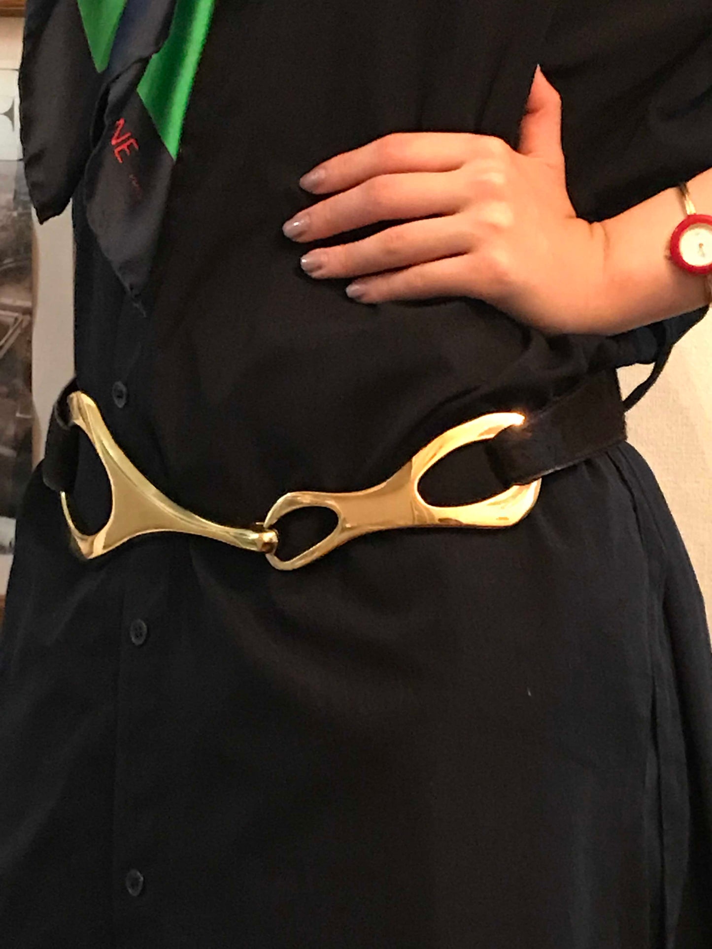 Gucci ビットバックル ハラコ素材アクセントベルト (茶)