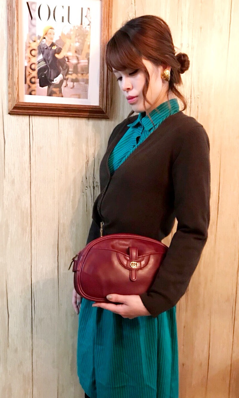 OLD Gucci 総革UFOショルダーバッグ(ボルドー )