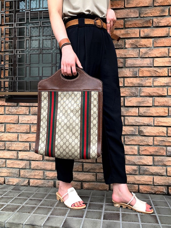 OLD Gucci 激レア!!Wシェリートートバッグ(茶)