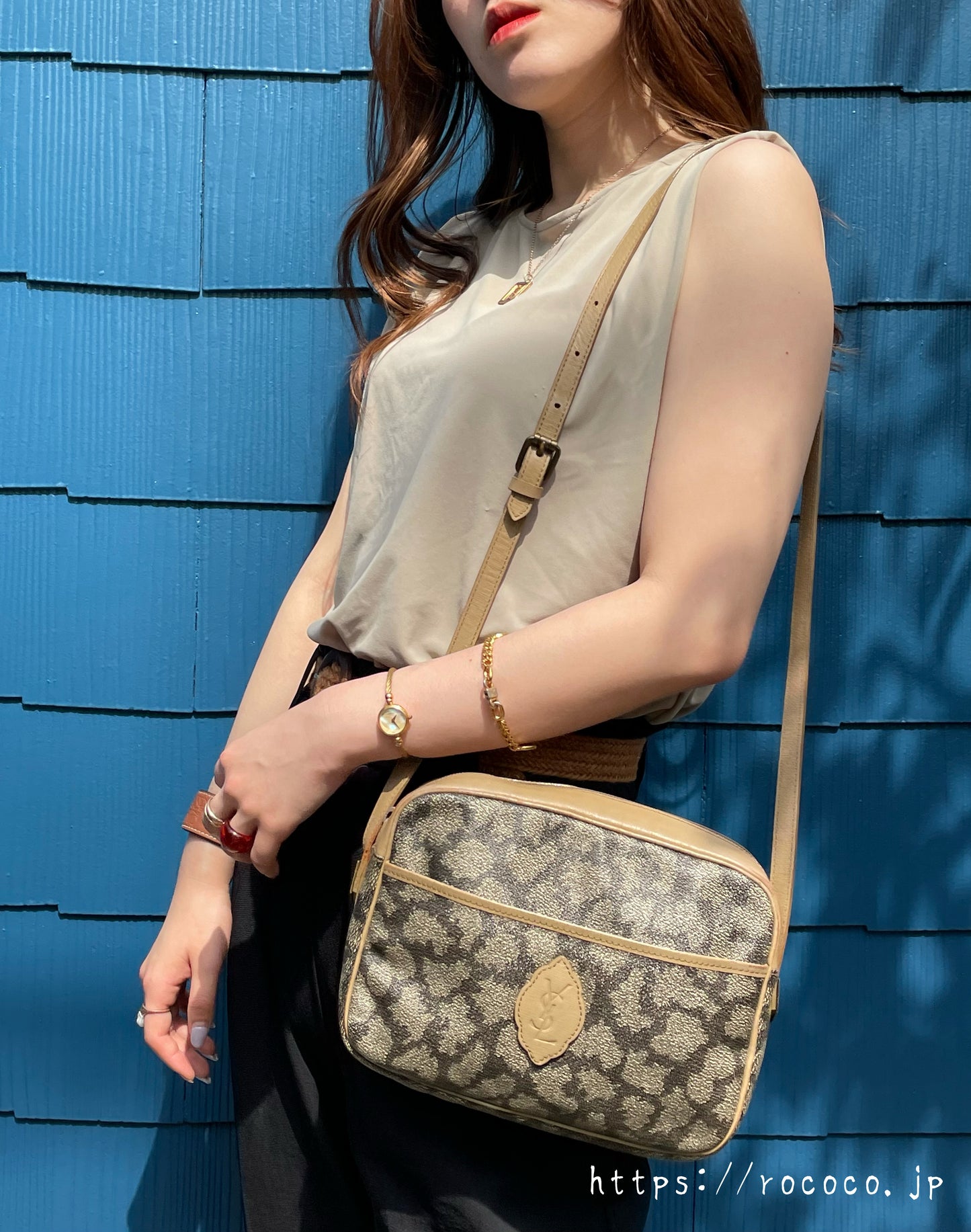 YVES SAINT LAURENT ジラフ柄YSLロゴショルダー(ブラウン系)