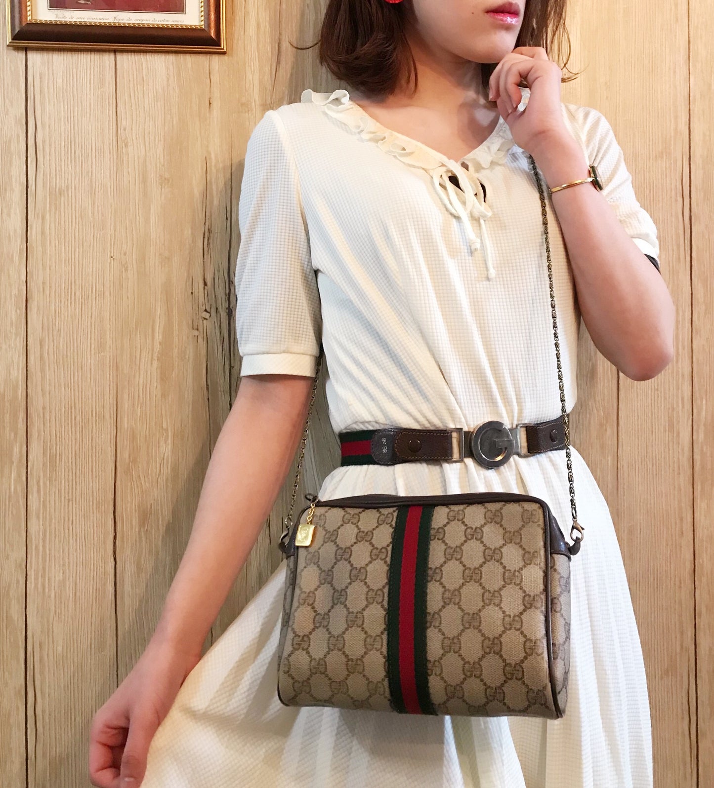 OLD Gucci PARFUM チェーン付きポーチショルダー(茶・小)