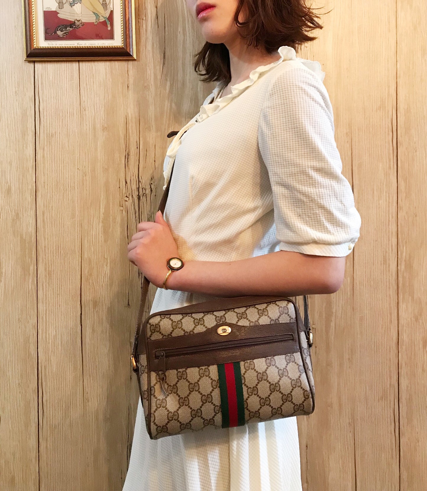 OLD Gucci 定番ショルダー縦シェリー(茶・小)