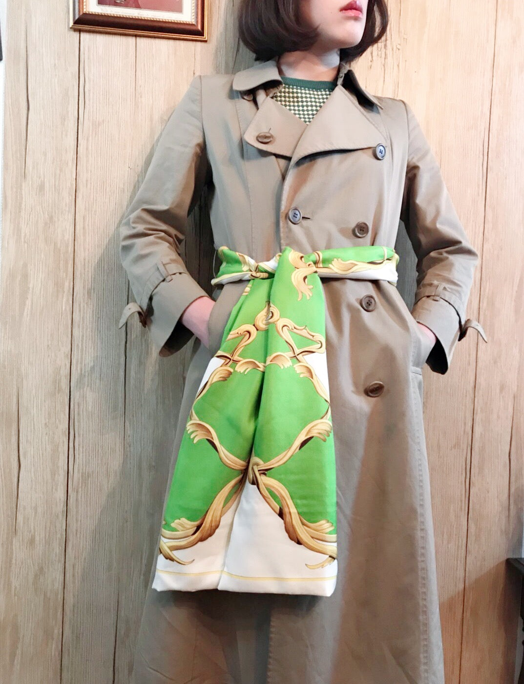 HERMES マキシツイリー ロングスカーフ(黄緑)