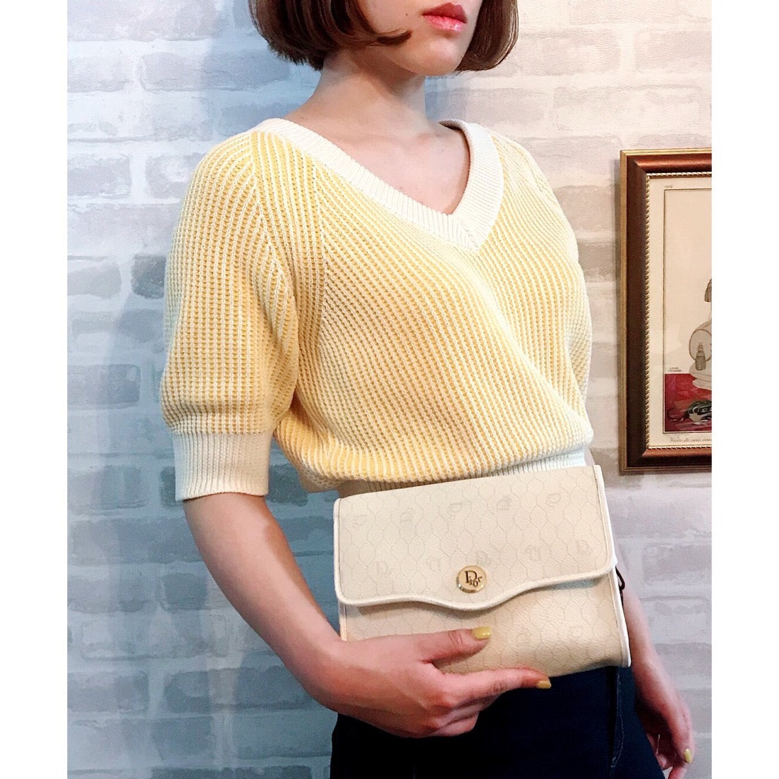 Old Dior ハニカム柄2WAYバッグ(白)