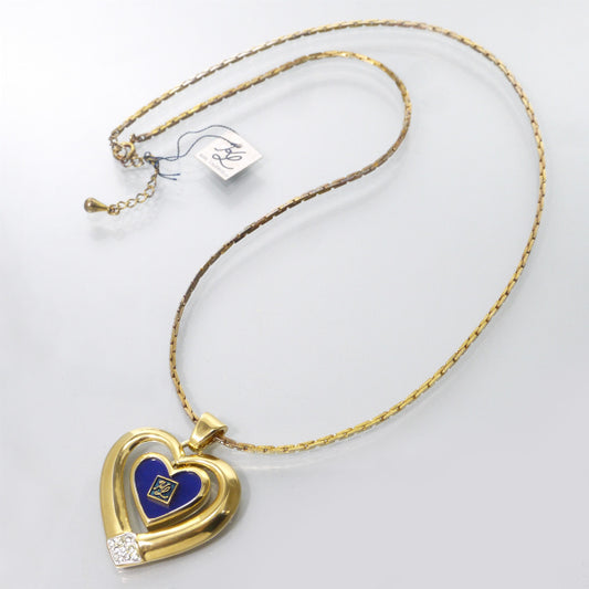 Karl Lagerfeld 2連ハート ロゴペンダント(青/ゴールド)