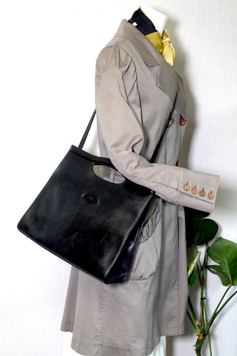 LONG CHAMP 総革2wayブリーフバッグ(黒)