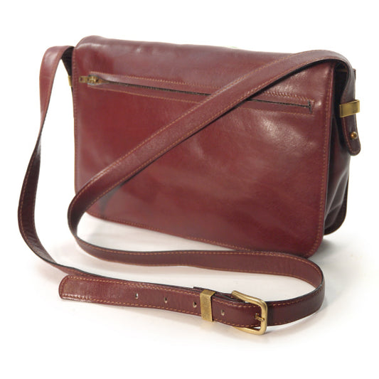 LANVIN エンボスロゴ総革ショルダー(ボルドー)