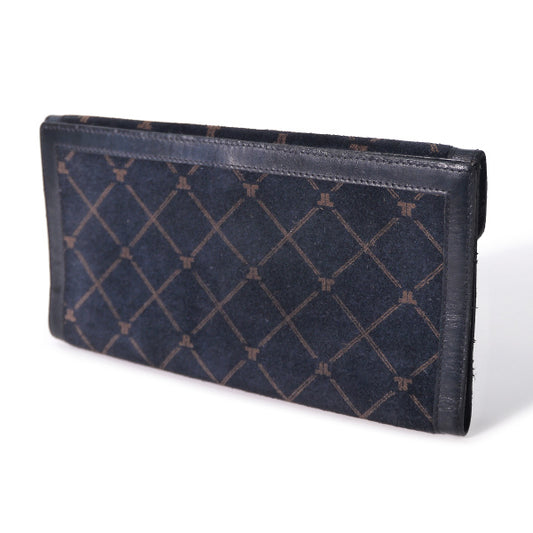 Lanvin ロゴ チェック柄スエード長財布(紺)