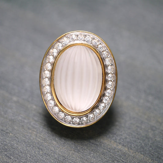 LANVIN 楕円形クリア×ジルコニア イヤリング