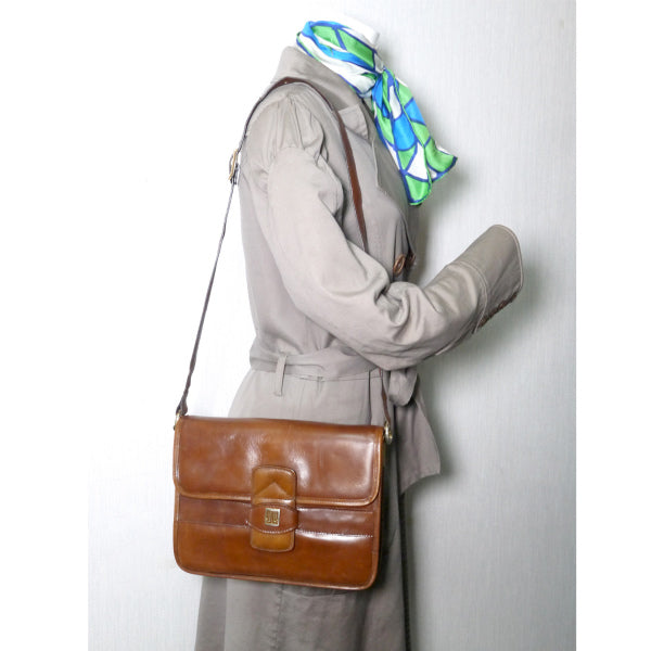 Lanvin アコーディオン総革ショルダーバッグ(飴色)