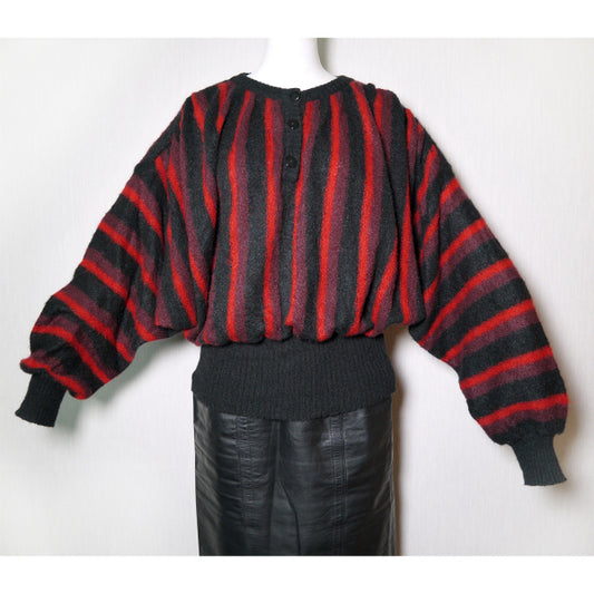 LANVIN ストライプ モヘアニット(黒×赤)