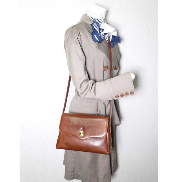 Lanvin スムース×リザード型押しショルダーバッグ(飴色)