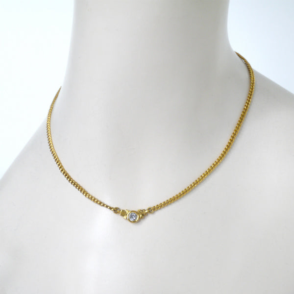 LANVIN 一粒ストーン LLロゴネックレス(ゴールド)