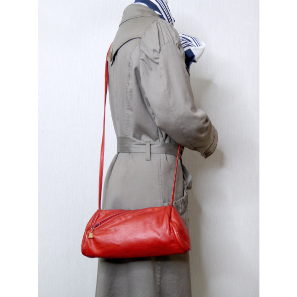 Lanvin 総革デザインファスナー筒型ポシェット(赤)