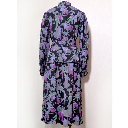 LANVIN シルク100%総柄ツーピース(紫系)