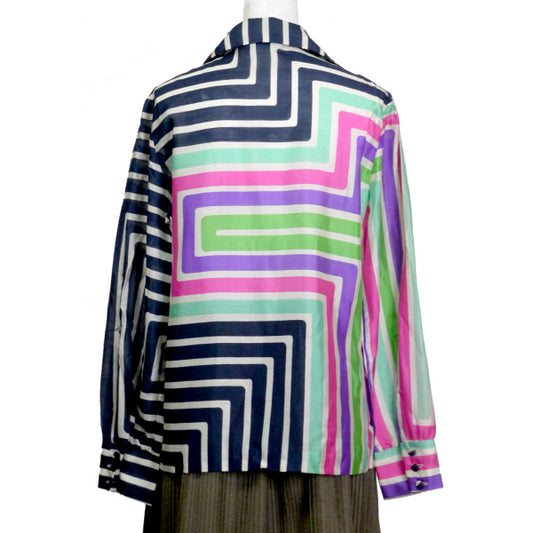 LANVIN 幾何学模様ロゴ シースルーブラウス(マルチカラー)