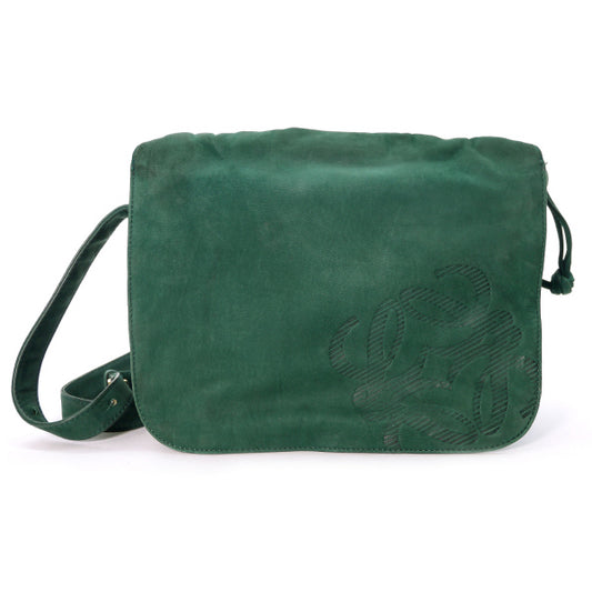 LOEWE アナグラムロゴ巾着デザインショルダー(緑・スエード)