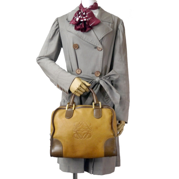 LOEWE アマソナ32 ロゴボストンバッグ(茶)