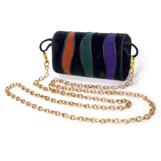 LOEWE チェーン付きスエードポーチ(黒&マルチカラー)