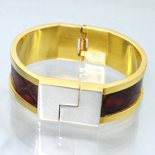 LOEWE ゴールド×クロコレザー ブレスレット(箱付き )