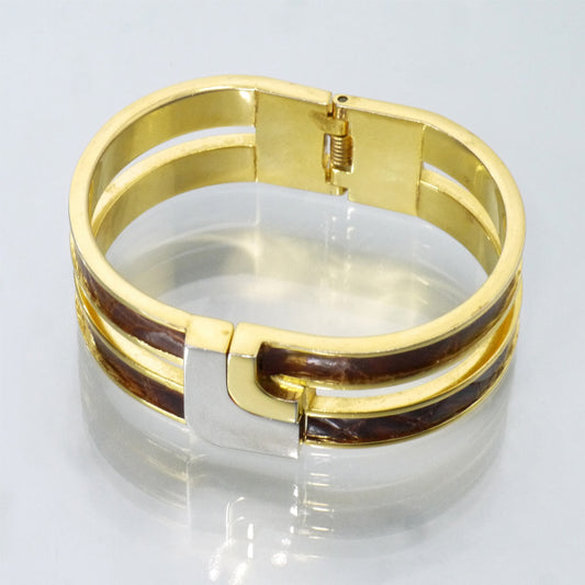 LOEWE ゴールド×クロコレザー2連ブレスレット(茶)