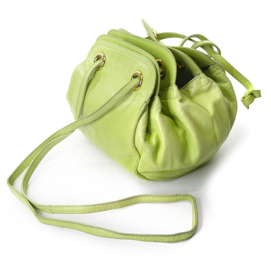 LOEWE レア!!総革アコーディオンWショルダー(ライム)