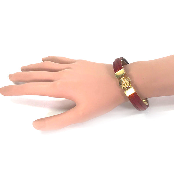 LOEWE ゴールド×レザー ロゴバングル (茶)