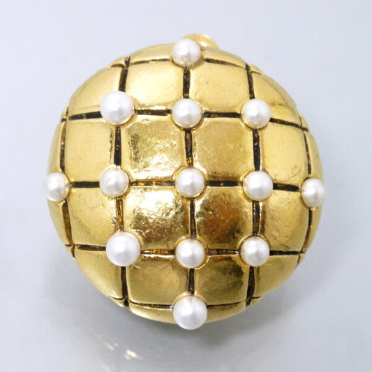 LOEWE チェックラウンド パールイヤリング(ゴールド)