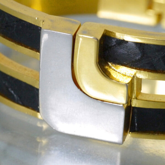 LOEWE ゴールド×クロコレザー2連ブレスレット(黒)