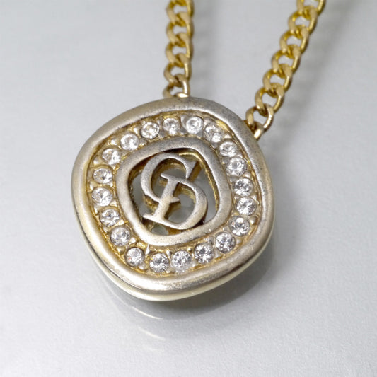 C.Dior ラインストーンロゴプレートネックレス(ゴールド)