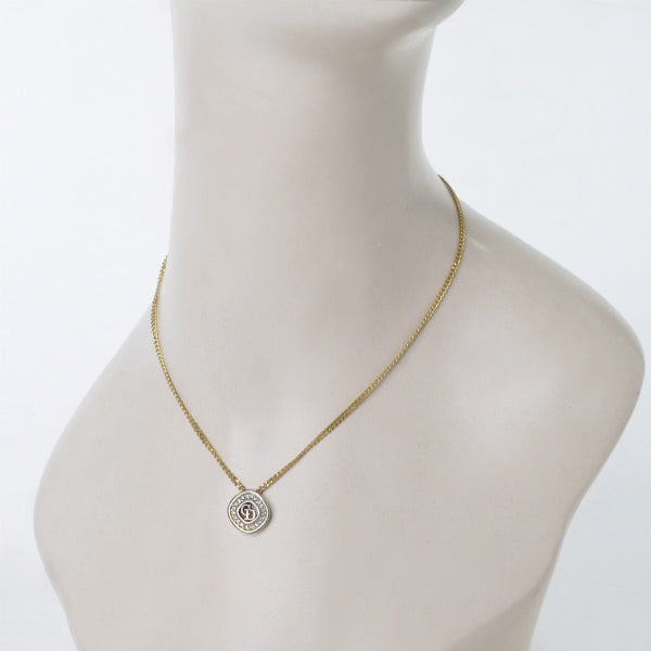 C.Dior ラインストーンロゴプレートネックレス(ゴールド)