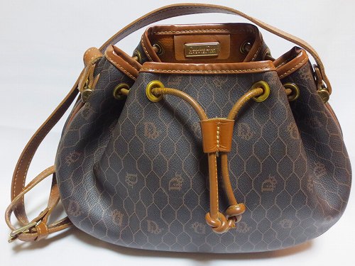 C.Dior茶モノグラム柄ミニ巾着ショルダー