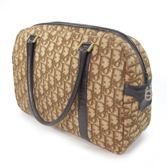 OLD Dior トロッター柄丸形ボストン(茶・中)