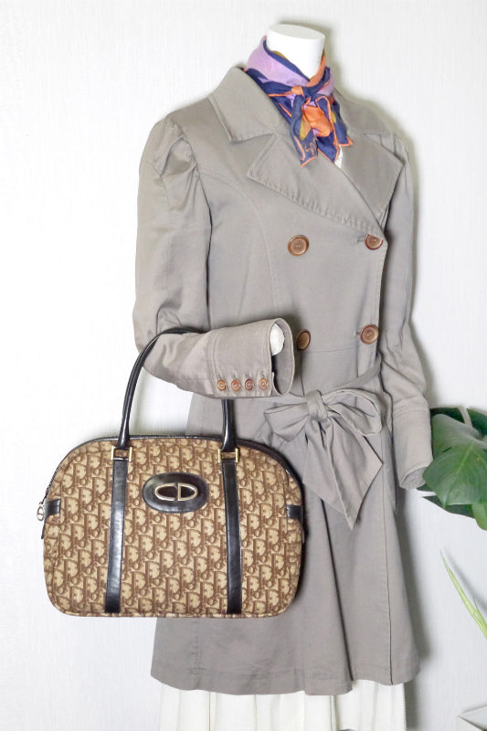 OLD Dior トロッター柄丸形ボストン(茶・中)