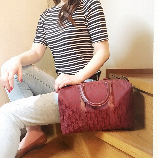 OLD Dior トロッター柄 定番ボストン(赤・中)