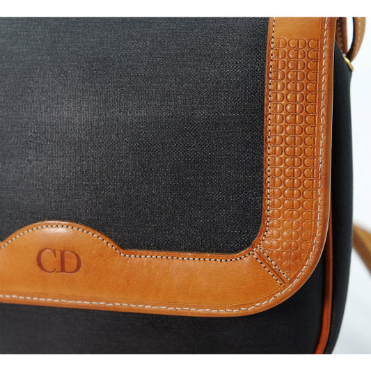 OLD Dior 異素材コンビ バイカラーショルダー(黒×キャメル)