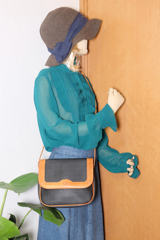 OLD Dior 異素材コンビ バイカラーショルダー(黒×キャメル)