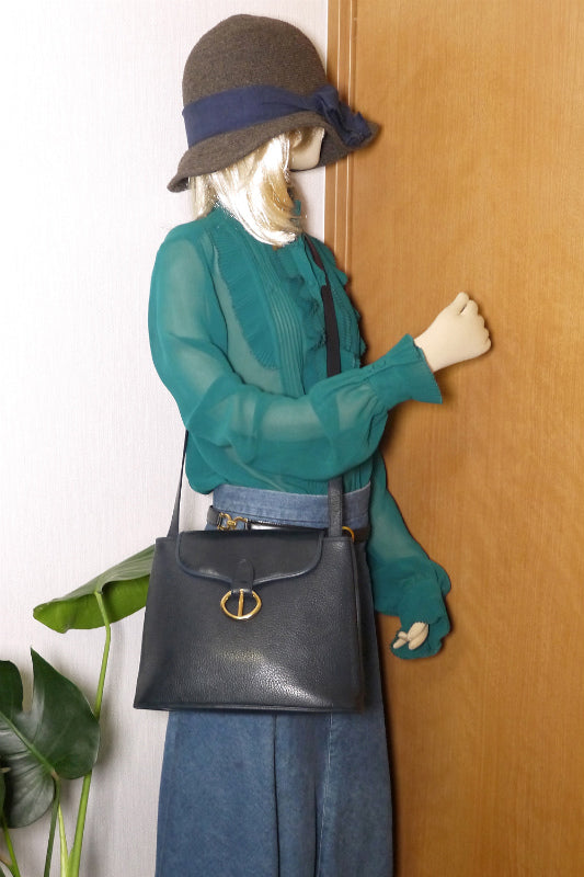 OLD Dior 型押しレザースクエアショルダー(黒)