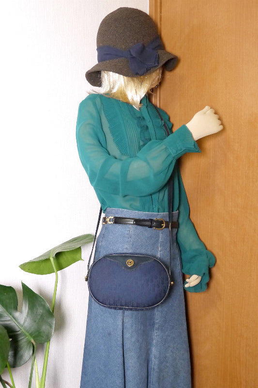 Old Dior トロッター柄ラウンドミニポシェット(紺)