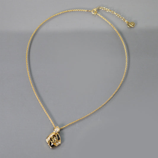 C.Dior ジルコニア×ブラックCDモチーフネックレス(ゴールド)