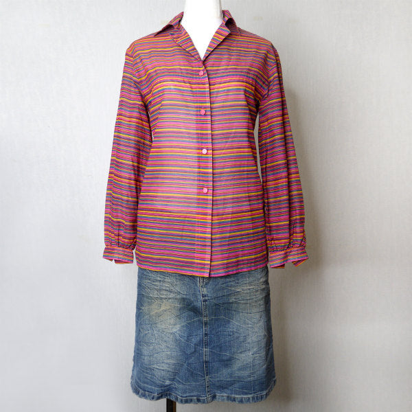 Old Dior マルチボーダーシルクブラウス (ピンク系)