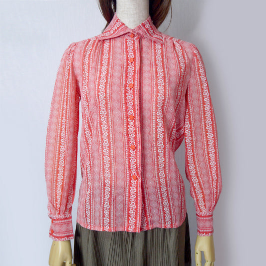 Old Dior フラワー&幾何学模様コットンブラウス(赤)