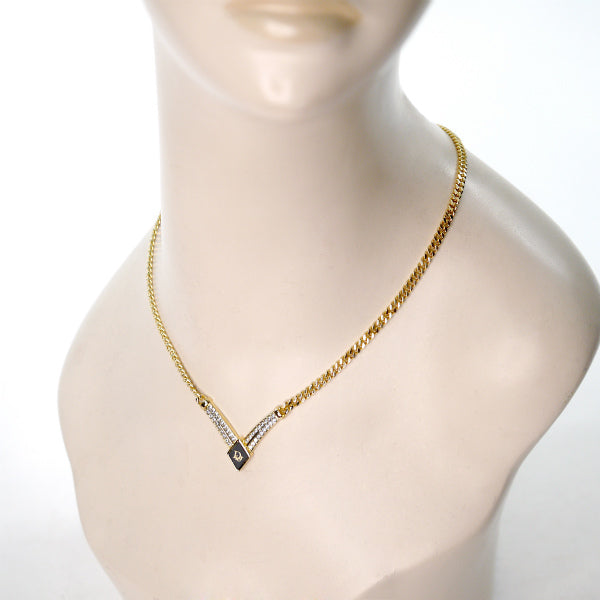 C.Dior ジルコニア×ブラック ロゴネックレス(ゴールド)