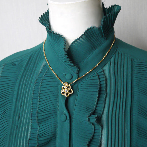 OLD Dior ジルコニア フラワーネックレス(ゴールド)