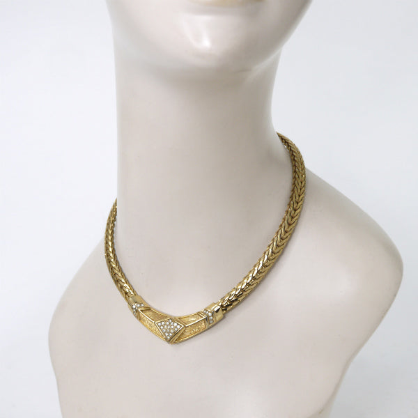 OLD Dior ラインストーン ネックレス(ゴールド)