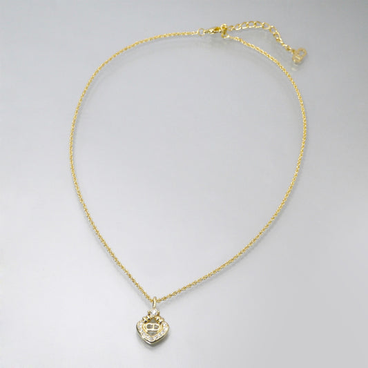 C.Dior ラインストーンロゴプレートネックレス(ゴールド)