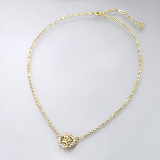 C.Dior ラインストーンオーバルロゴネックレス(ゴールド)