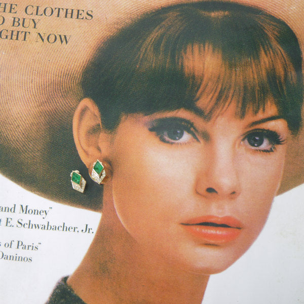 Old Dior ダイヤ型グリーンストーン イヤリング(ゴールド)