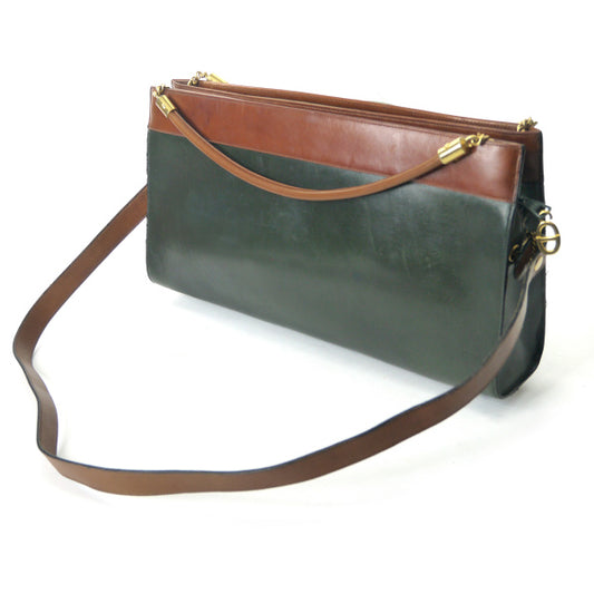 Old Dior バイカラー総革2WAYショルダー(深緑×茶)